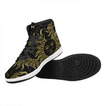 Black And Gold Celestial Sun Print High Top Leather Sneakers