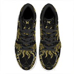 Black And Gold Celestial Sun Print High Top Leather Sneakers