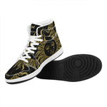 Black And Gold Celestial Sun Print High Top Leather Sneakers