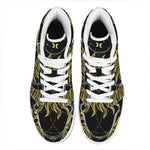 Black And Gold Celestial Sun Print High Top Leather Sneakers