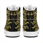 Black And Gold Celestial Sun Print High Top Leather Sneakers