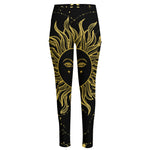 Black And Gold Celestial Sun Print High-Waisted Pocket Leggings