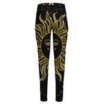 Black And Gold Celestial Sun Print High-Waisted Pocket Leggings