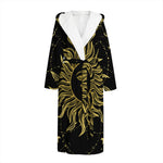 Black And Gold Celestial Sun Print Hooded Bathrobe