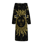 Black And Gold Celestial Sun Print Hooded Bathrobe