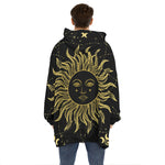 Black And Gold Celestial Sun Print Hoodie Blanket