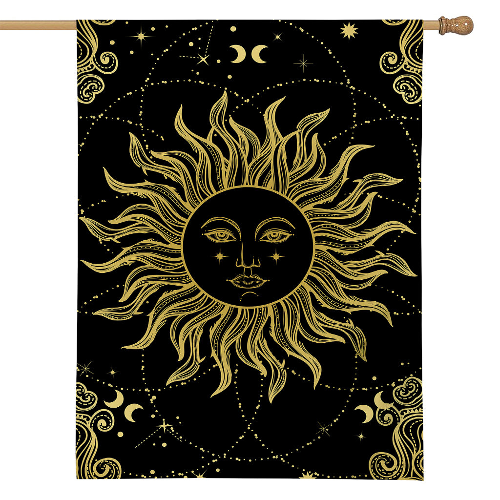 Black And Gold Celestial Sun Print House Flag