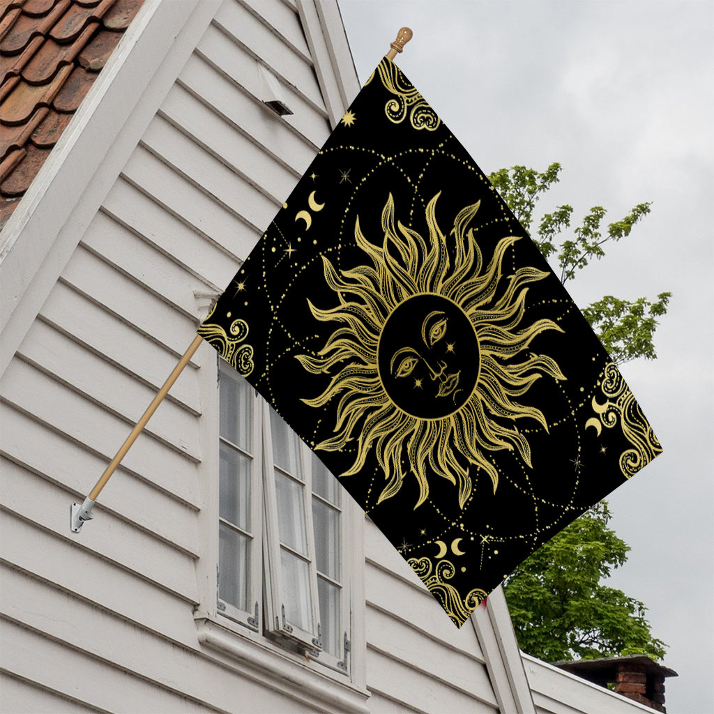 Black And Gold Celestial Sun Print House Flag