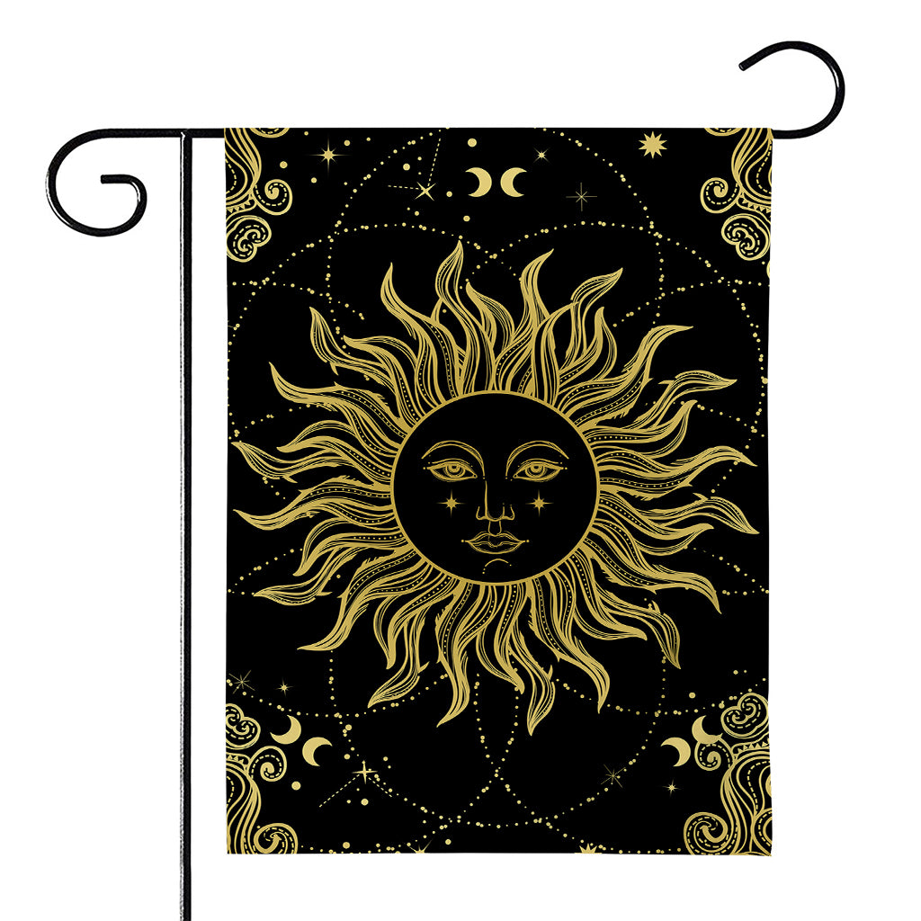 Black And Gold Celestial Sun Print House Flag