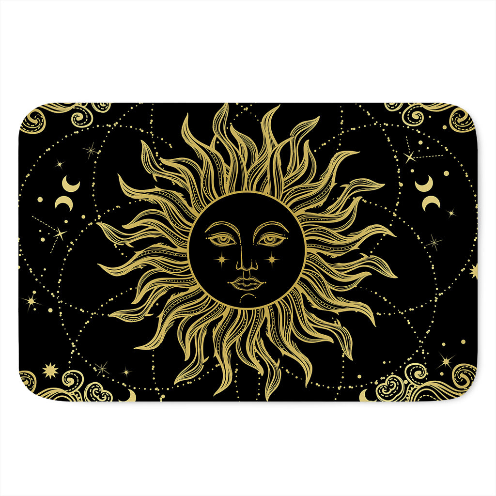 Black And Gold Celestial Sun Print Indoor Door Mat