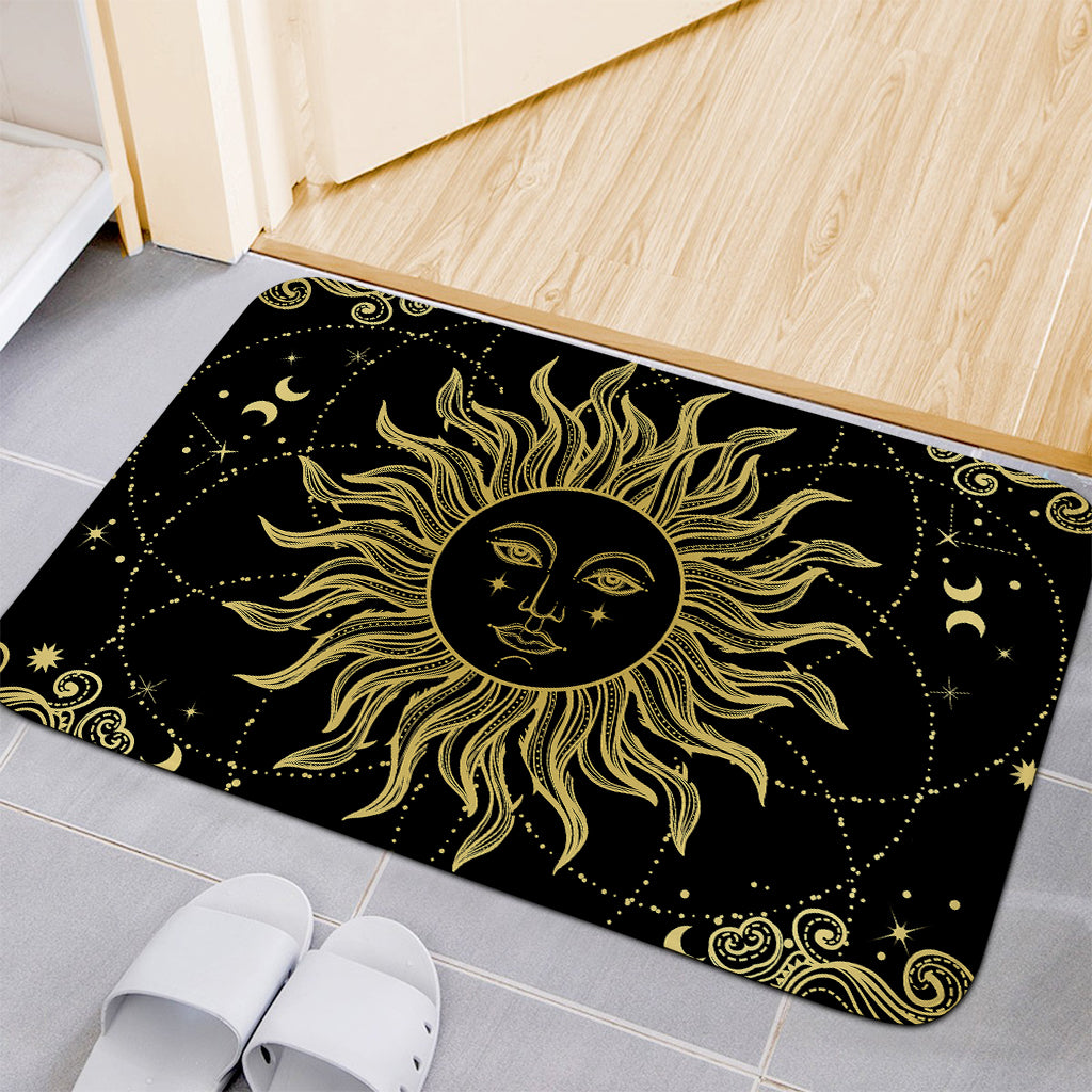 Black And Gold Celestial Sun Print Indoor Door Mat