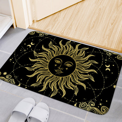 Black And Gold Celestial Sun Print Indoor Door Mat
