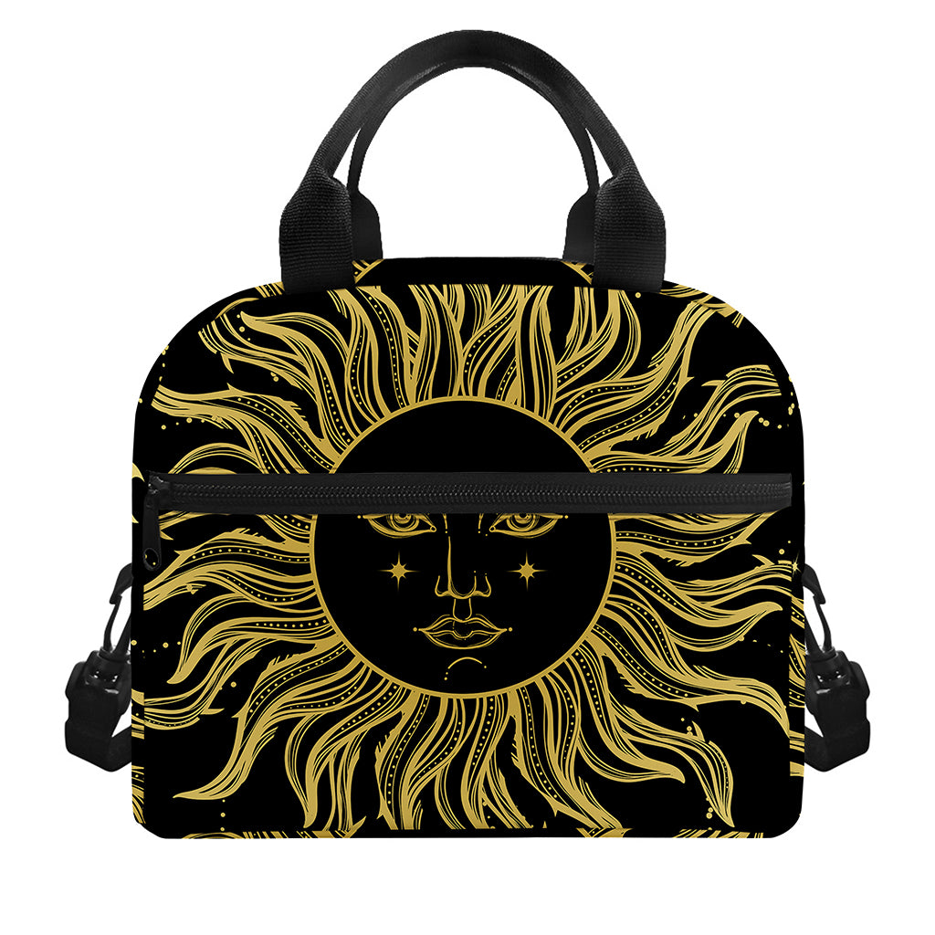 Black And Gold Celestial Sun Print Insulated Lunch Bag