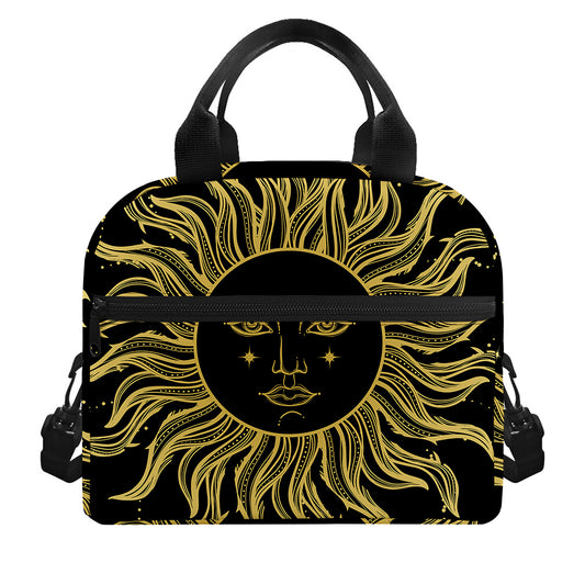 Black And Gold Celestial Sun Print Insulated Lunch Bag