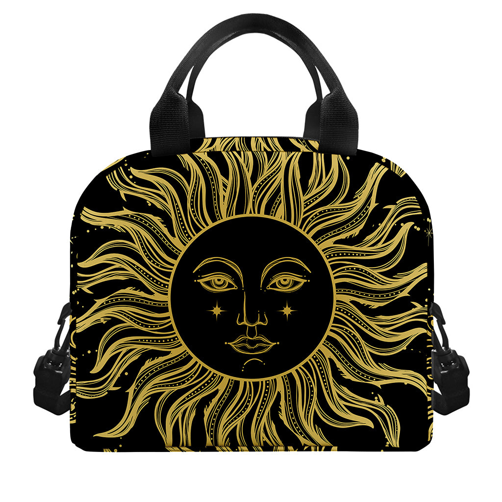 Black And Gold Celestial Sun Print Insulated Lunch Bag