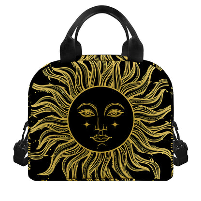 Black And Gold Celestial Sun Print Insulated Lunch Bag