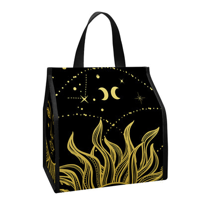 Black And Gold Celestial Sun Print Insulated Lunch Tote