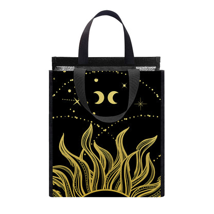 Black And Gold Celestial Sun Print Insulated Lunch Tote