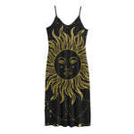 Black And Gold Celestial Sun Print Jersey Midi Cami Dress