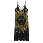 Black And Gold Celestial Sun Print Jersey Midi Cami Dress