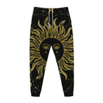 Black And Gold Celestial Sun Print Jogger Pants