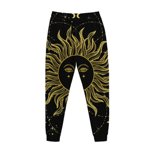 Black And Gold Celestial Sun Print Jogger Pants
