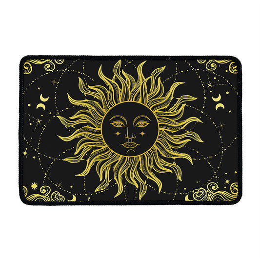 Black And Gold Celestial Sun Print Kitchen Mat