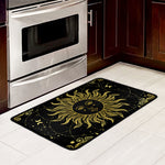 Black And Gold Celestial Sun Print Kitchen Mat