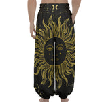 Black And Gold Celestial Sun Print Lantern Pants
