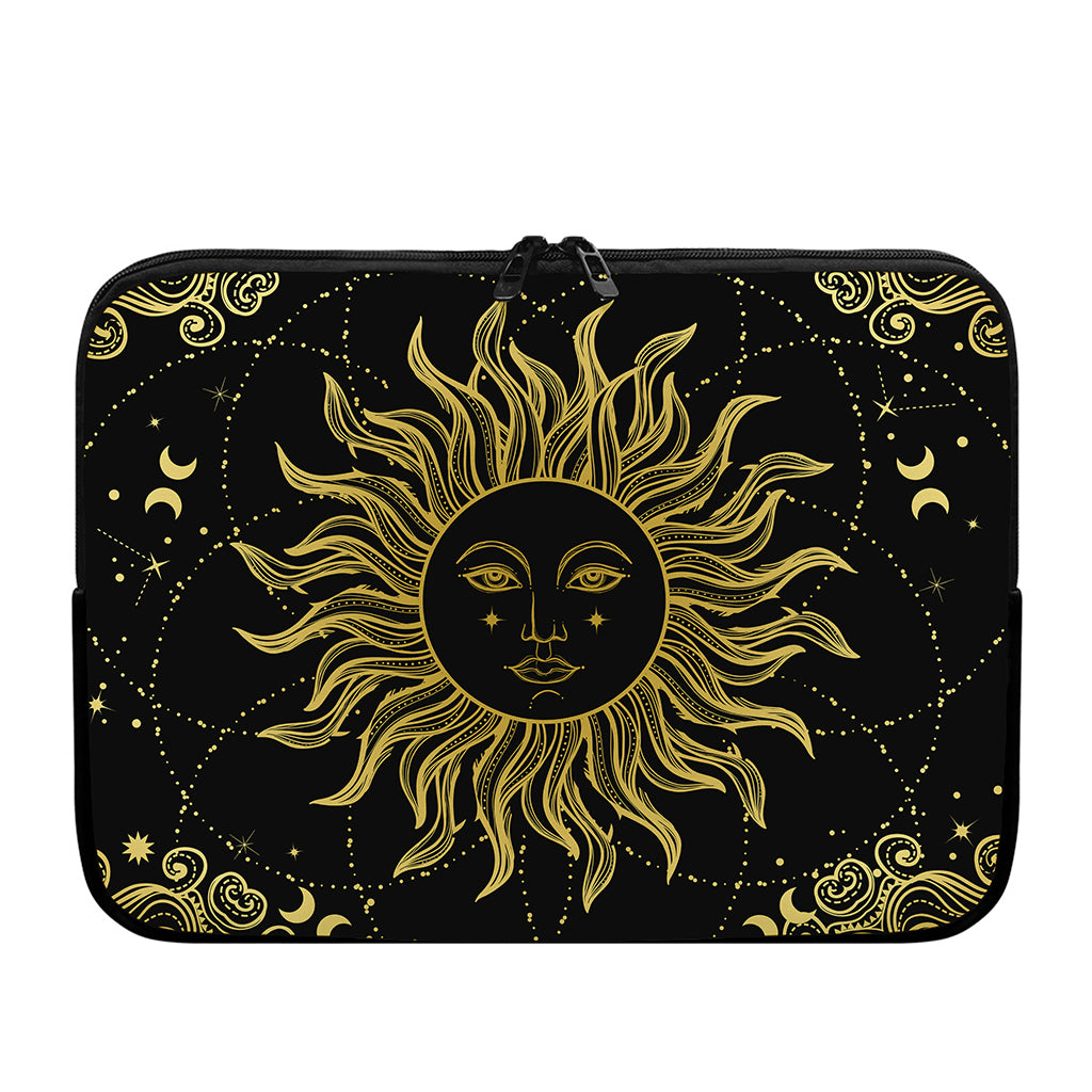 Black And Gold Celestial Sun Print Laptop Sleeve