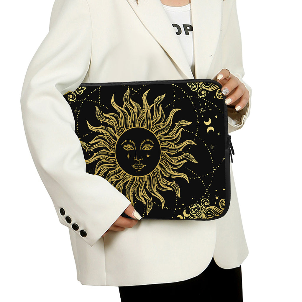 Black And Gold Celestial Sun Print Laptop Sleeve