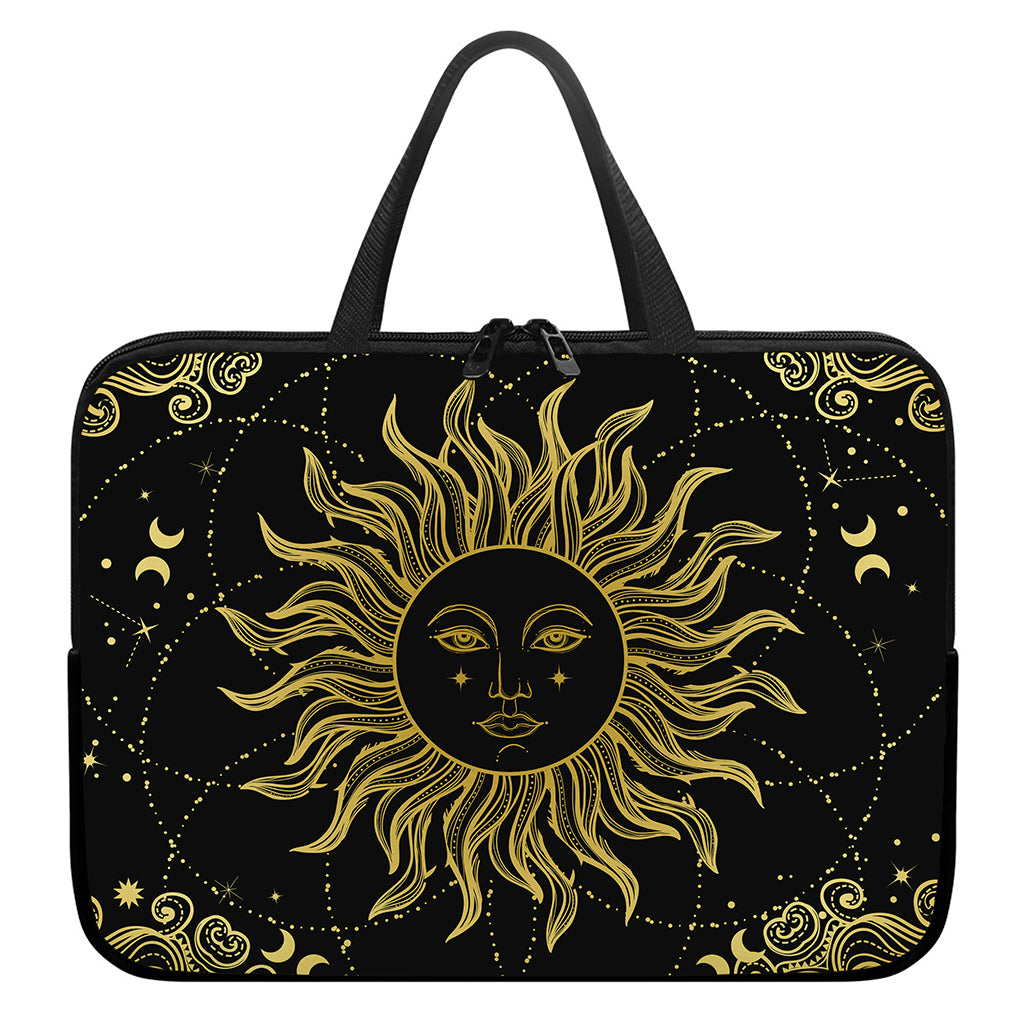 Black And Gold Celestial Sun Print Laptop Sleeve With Handle
