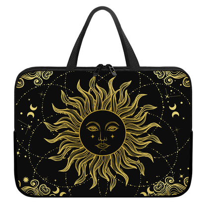 Black And Gold Celestial Sun Print Laptop Sleeve With Handle