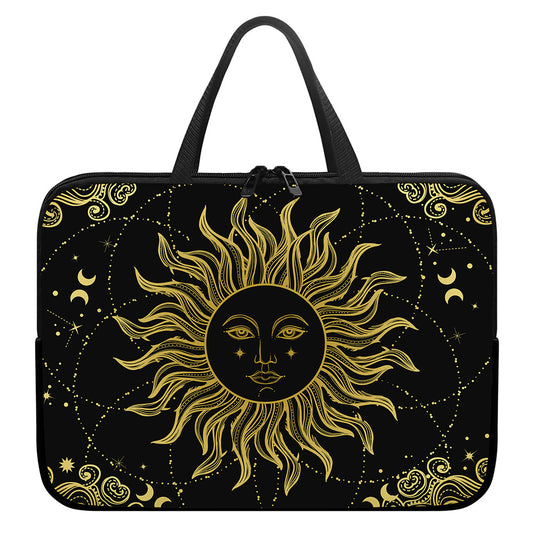 Black And Gold Celestial Sun Print Laptop Sleeve With Handle