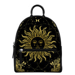 Black And Gold Celestial Sun Print Leather Backpack