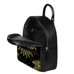 Black And Gold Celestial Sun Print Leather Backpack