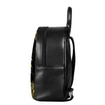 Black And Gold Celestial Sun Print Leather Backpack