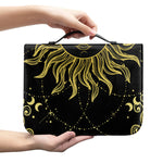 Black And Gold Celestial Sun Print Leather Bible Cover