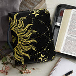 Black And Gold Celestial Sun Print Leather Bible Cover