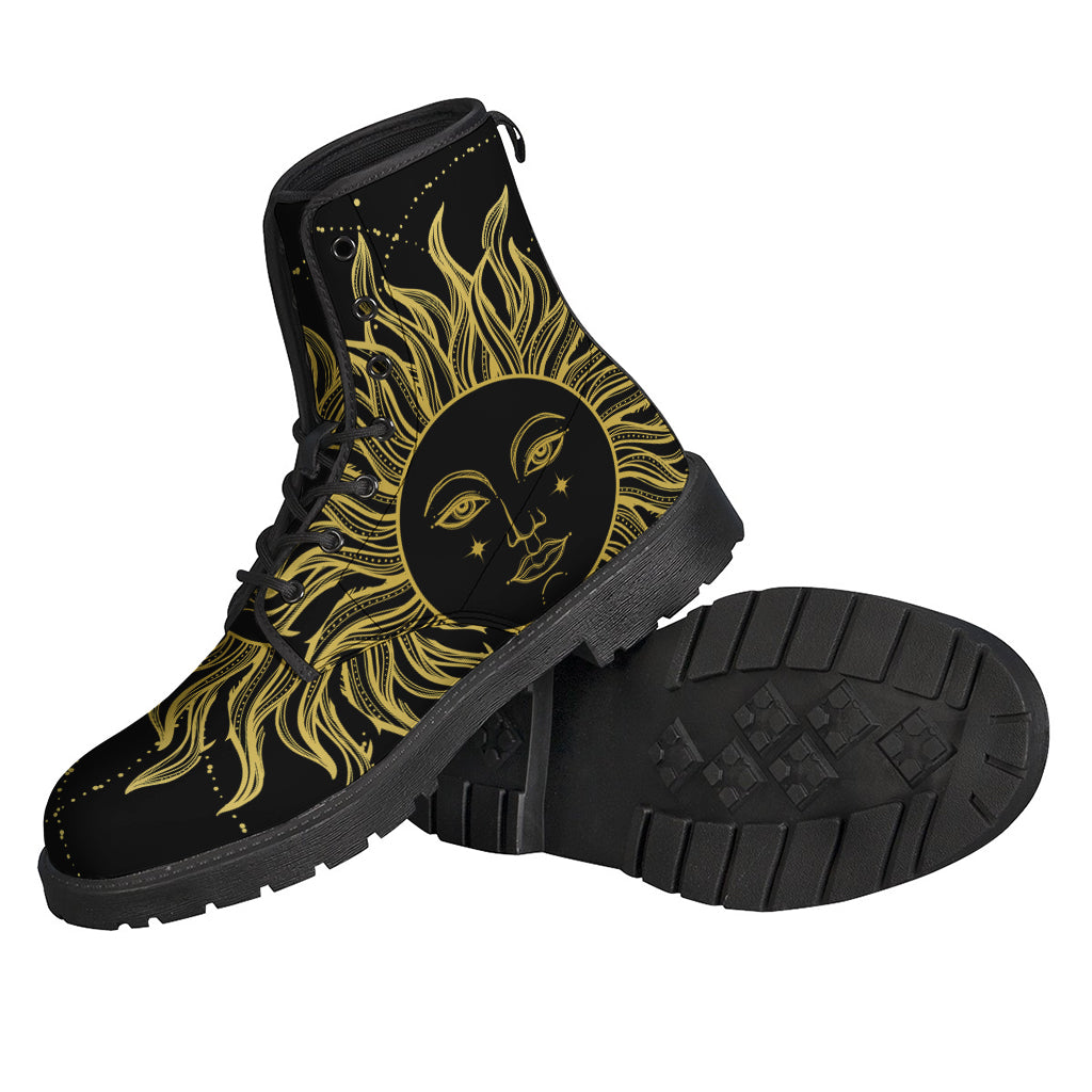 Black And Gold Celestial Sun Print Backpack
