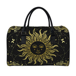 Black And Gold Celestial Sun Print Leather Duffle Bag