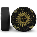 Black And Gold Celestial Sun Print Leather Spare Tire Cover