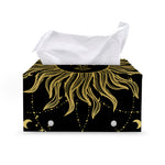 Black And Gold Celestial Sun Print Leather Tissue Box Cover
