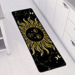 Black And Gold Celestial Sun Print Long Kitchen Mat