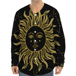 Black And Gold Celestial Sun Print Long Sleeve Baseball Jersey