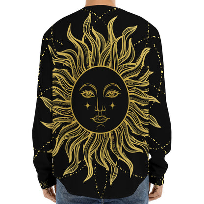 Black And Gold Celestial Sun Print Long Sleeve Baseball Jersey
