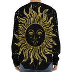 Black And Gold Celestial Sun Print Long Sleeve Baseball Jersey