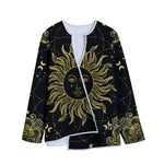 Black And Gold Celestial Sun Print Long Sleeve Short Coat