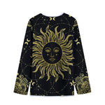 Black And Gold Celestial Sun Print Long Sleeve Short Coat