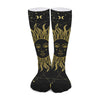 Black And Gold Celestial Sun Print Long Socks